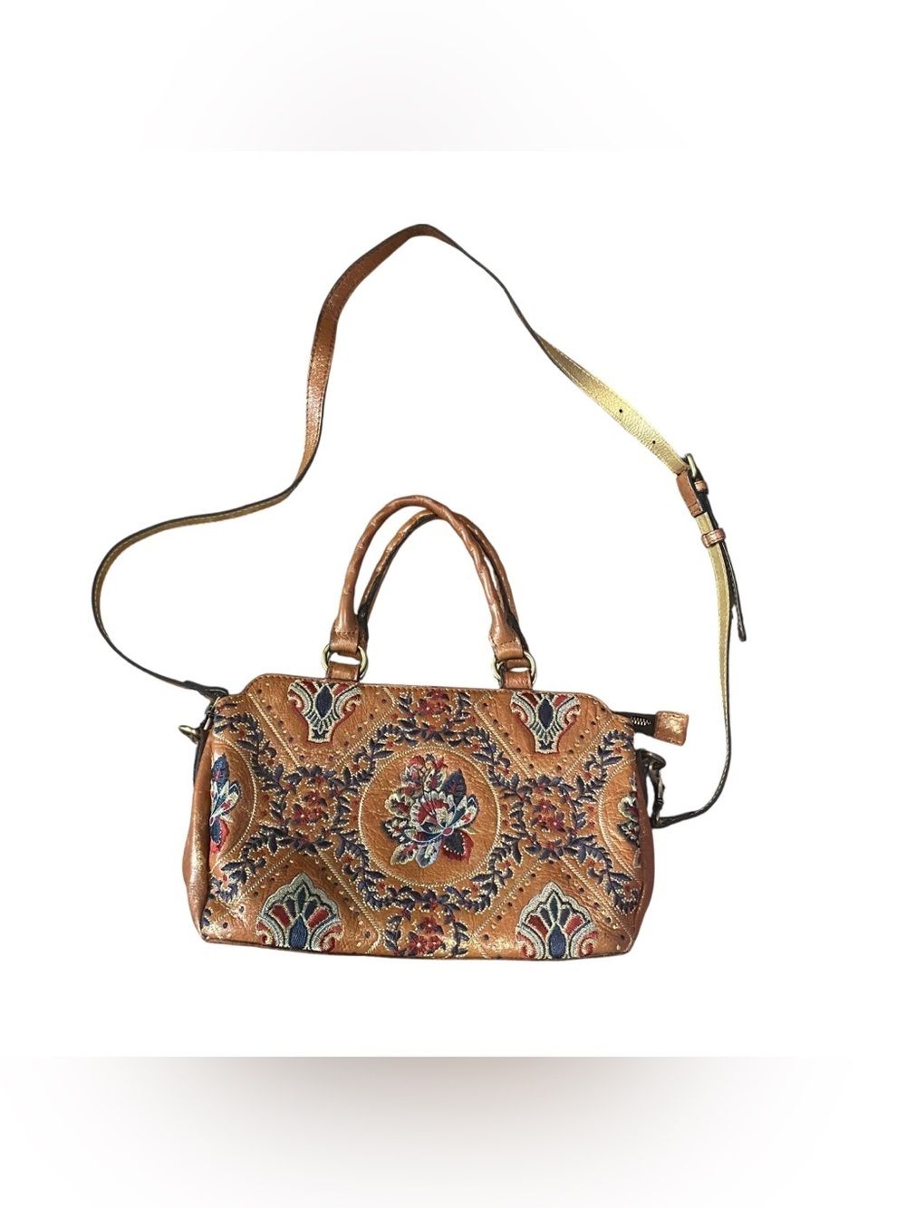 Patricia Nash Metallic Embroidered Floral Leather Angelin Crossbody Bag